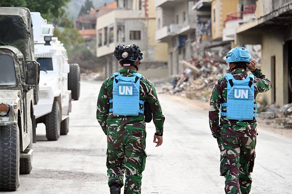Members of the Indonesian United Nations Interim Force in Lebanon (UNIFIL) on duty. (Houssam Shbaro/Anadolu via Getty Images)