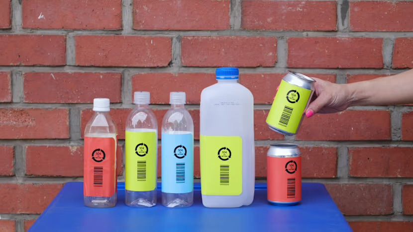 Bottles marked with a deposit label and barcode. (BCRS Ltd)