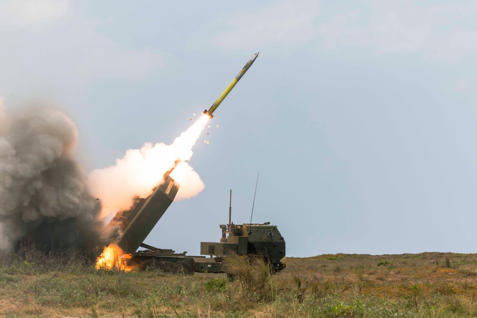 A U.S. Army HIMARS fires during Balikatan 23 live-fire training at the Naval Education, Training and Doctrine Command, Philippines, April 26, 2023. (U.S. Marine Corps photo by Sgt. Samuel Fletcher)