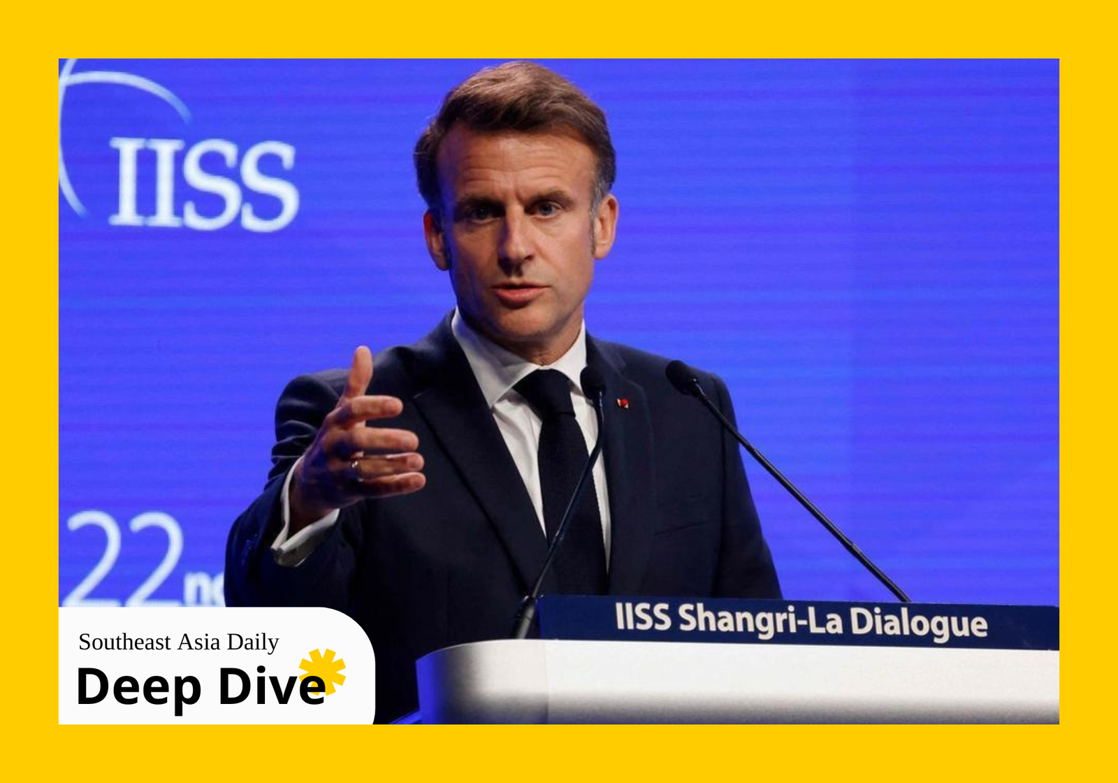 French President Emmanuel Macron at the 2025 Shangri-La dialogue in Singapore (AFP)