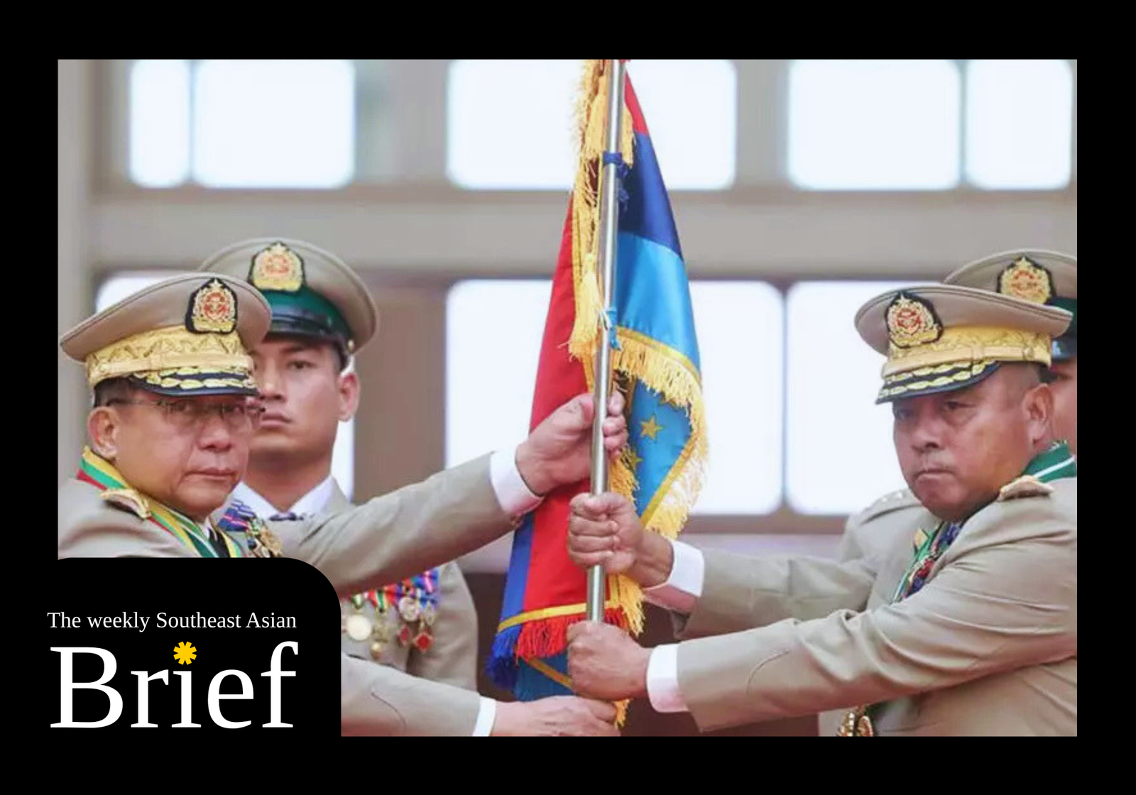 Myanmar's Senior Gen. Min Aung Hlaing and his successor as military chief Ye Win Oo attend a handover ceremony in Naypyitaw on March 30, 2026. (Myanmar government)