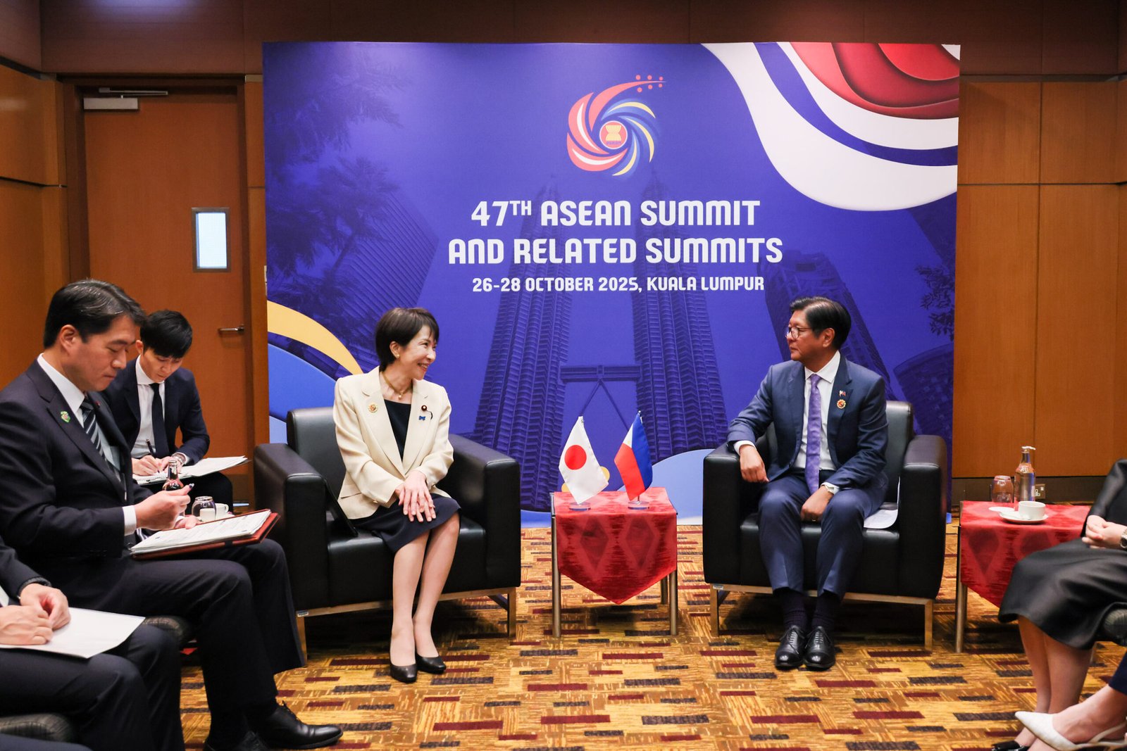 PM Takaichi visits Kuala Lumpur for ASEAN summits, meets U.S. President Trump and Philippine President Marcos, and lays wreaths at memorial sites, Oct. 25–26, 2025. (Prime Minister’s Office of Japan)