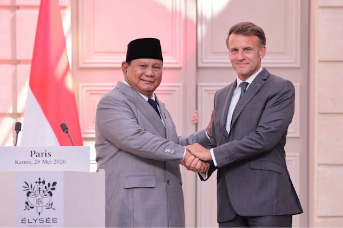 Indonesian President Prabowo Subianto and French President Emmanuel Macron meet at the Élysée Palace in Paris, France, on May 28, 2026. (ANTARA)