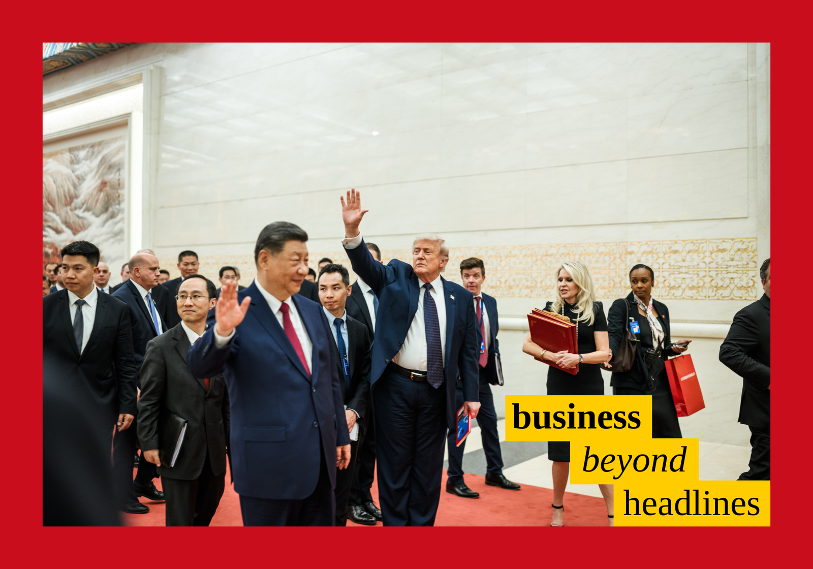 US President Donald Trump speaks with guests after attending a State Banquet with Xi Jinping, the General Secretary of the Chinese Communist Party and President of China, May 14, 2026, in the Great Hall of the People in Beijing, China. (The White House)