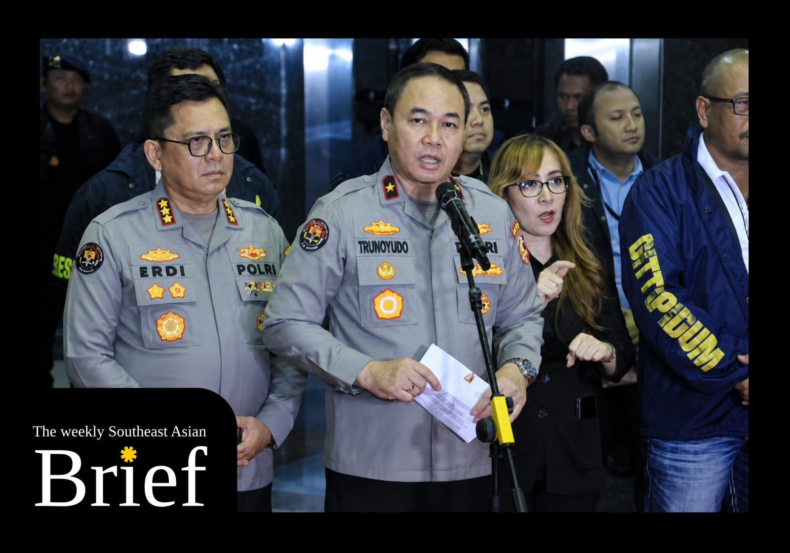 A press conference on the dismantling of an online gambling criminal network in Jakarta, Indonesia on May 9, 2026. (Indonesian National Police)