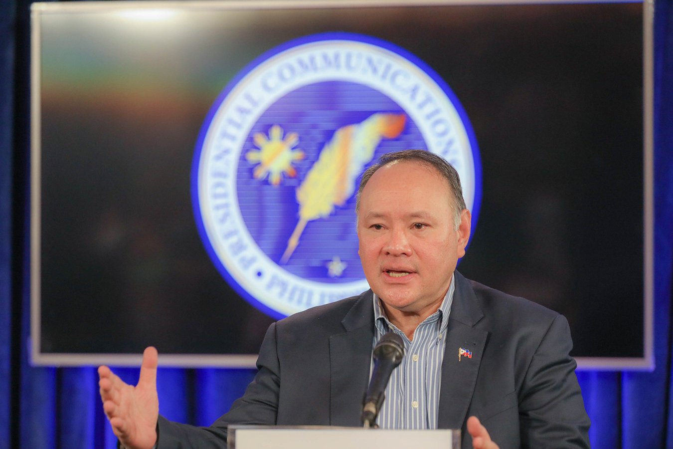 Defense Secretary Gilberto Teodoro Jr. pledges review of military pensions, reforms, and modernization at a media briefing. (Presidential Communications Office)