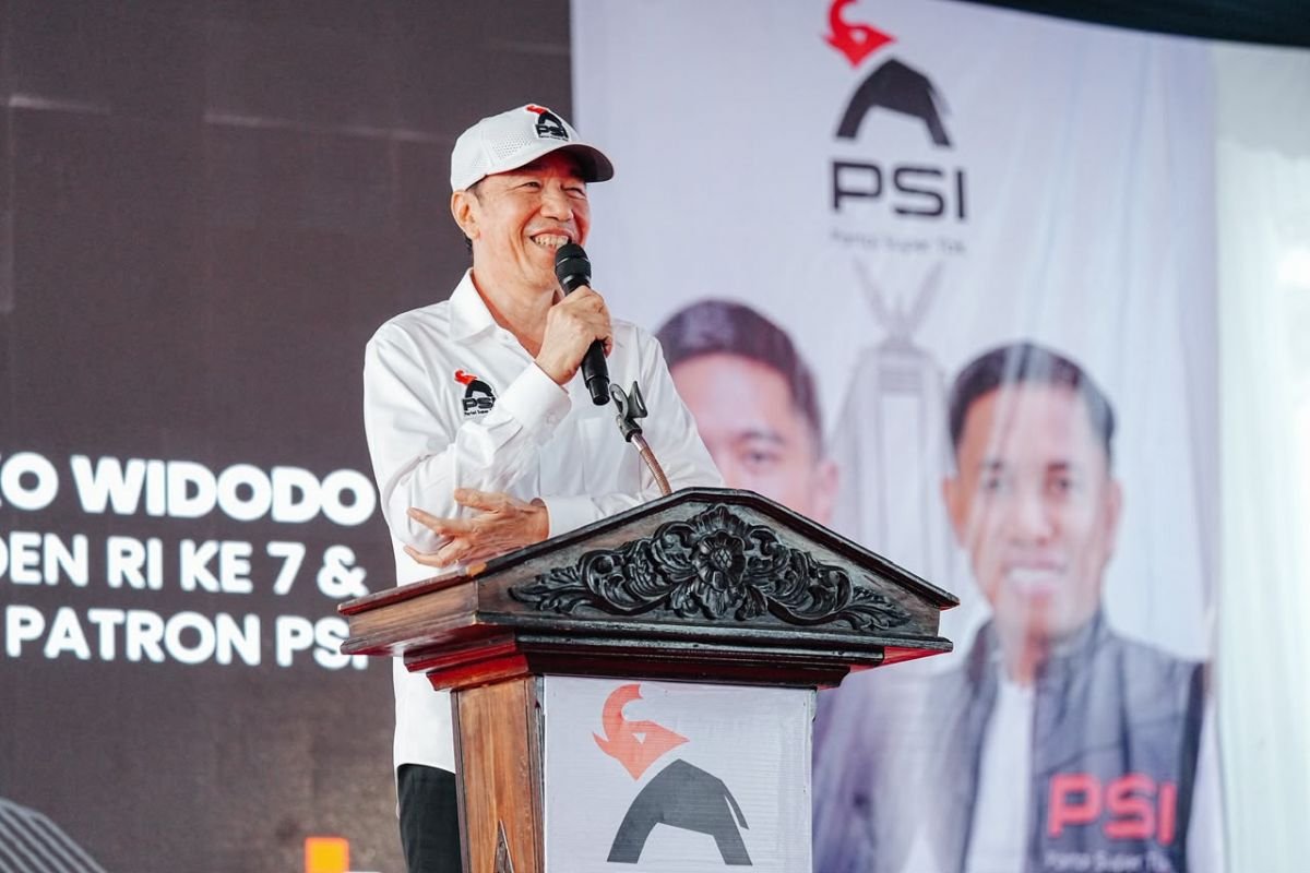 Indonesia’s 7th President Joko Widodo attends PSI’s coordination meeting in Bandar Lampung on June 27, 2026, delivering a national address and meeting citizens and volunteers. (PSI)