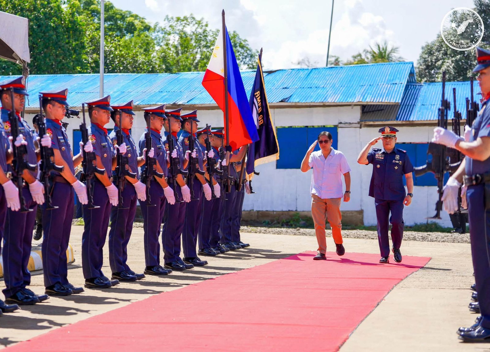 President Ferdinand R. Marcos Jr. inaugurates the new headquarters and support facilities of Regional Mobile Force Battalion 9B in Maimbung, Sulu. (Presidential Communications Office)