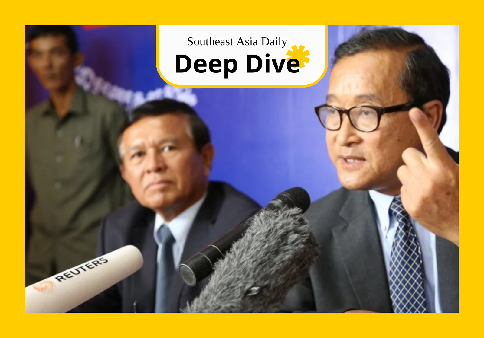 Cambodia National Rescue Party leaders Sam Rainsy and Kem Sokha at a press conference.(VOA Khmer)