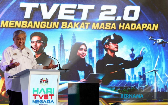Deputy Prime Minister Ahmad Zahid Hamidi speaks to reporters on the TVET 2.0 fund priorities at the National TVET Day 2026 opening ceremony in Putrajaya, Malaysia, June 6. (BERNAMA)