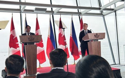 Philippine President Ferdinand Marcos Jr. announces the elevation of Philippines-Canada bilateral relations to a Strategic Partnership following his meeting with Canadian Prime Minister Mark Carney in Vancouver, Canada, on July 2. (PNA/Ruth Abbey Gita-Carlos)