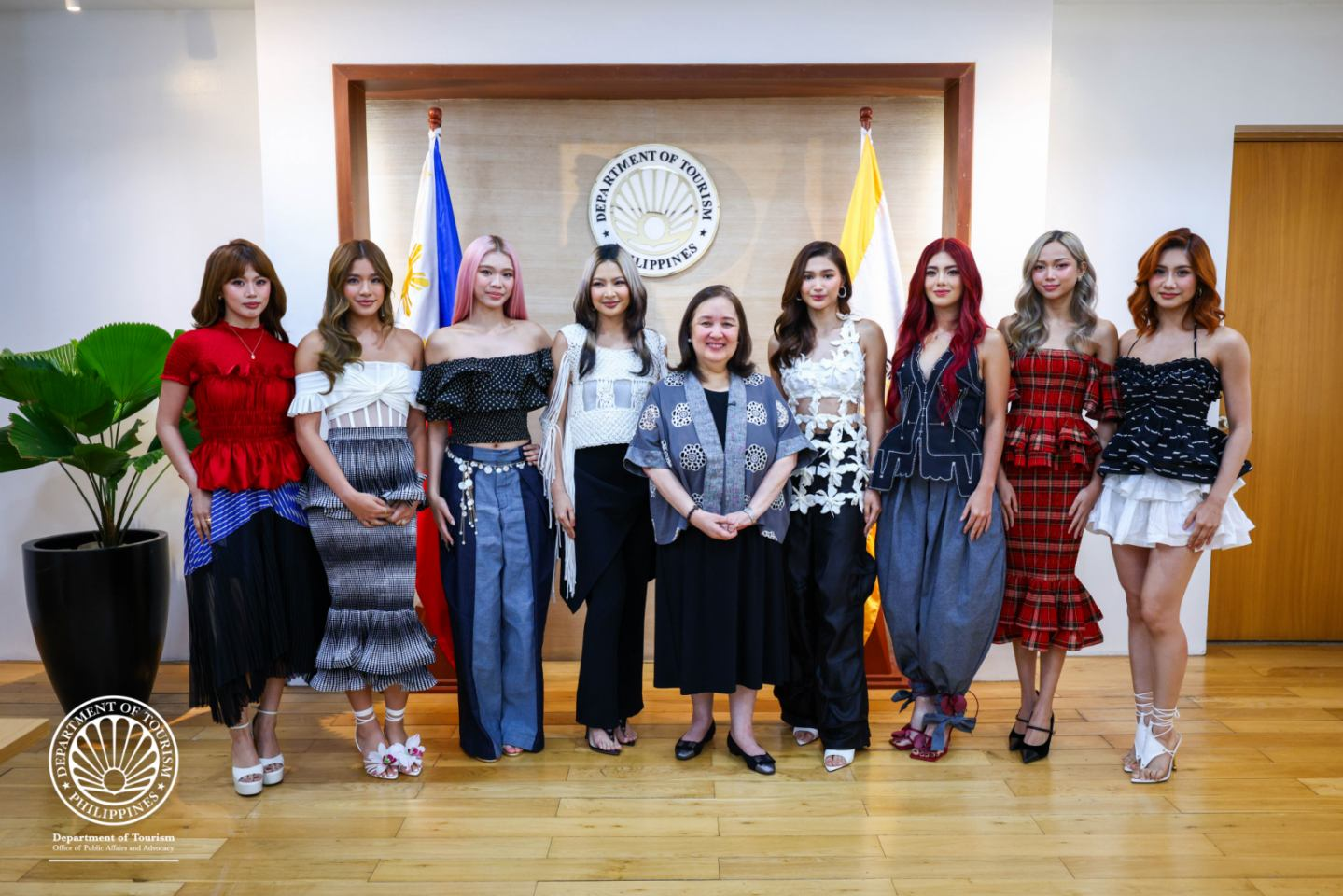 Members of P-pop girl group BINI made a courtesy visit to Department of Tourism (DOT) Secretary Dita Angara-Mathay at the agency’s central office in Makati City July 3, 2026. (Philippines Department of Tourism)