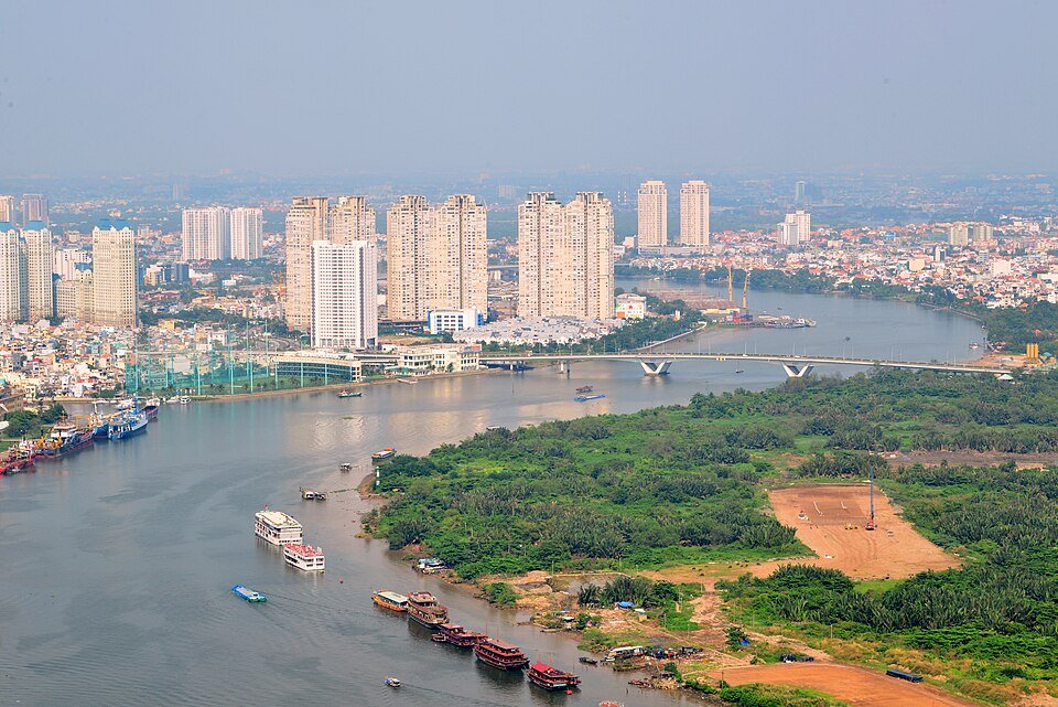An aerial view of Ho Chi Minh City's skyline along the Saigon River, Vietnam. (Wikimedia/Andrei Bobrovsky)