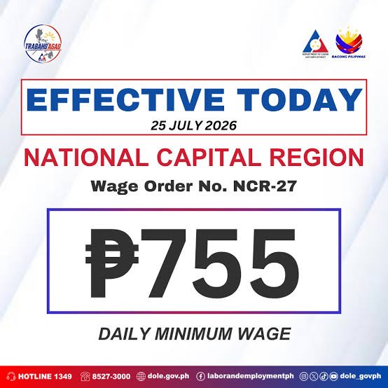 The announcement of the historic PHP 85 daily minimum wage increase for Metro Manila workers, the largest ever approved in the National Capital Region, effective July 25. (DOLE)
