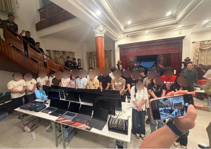 25 foreign nationals detained following an online scam raid in Phnom Penh, Cambodia on July 22, 2026 (Agence Kampuchea Presse)