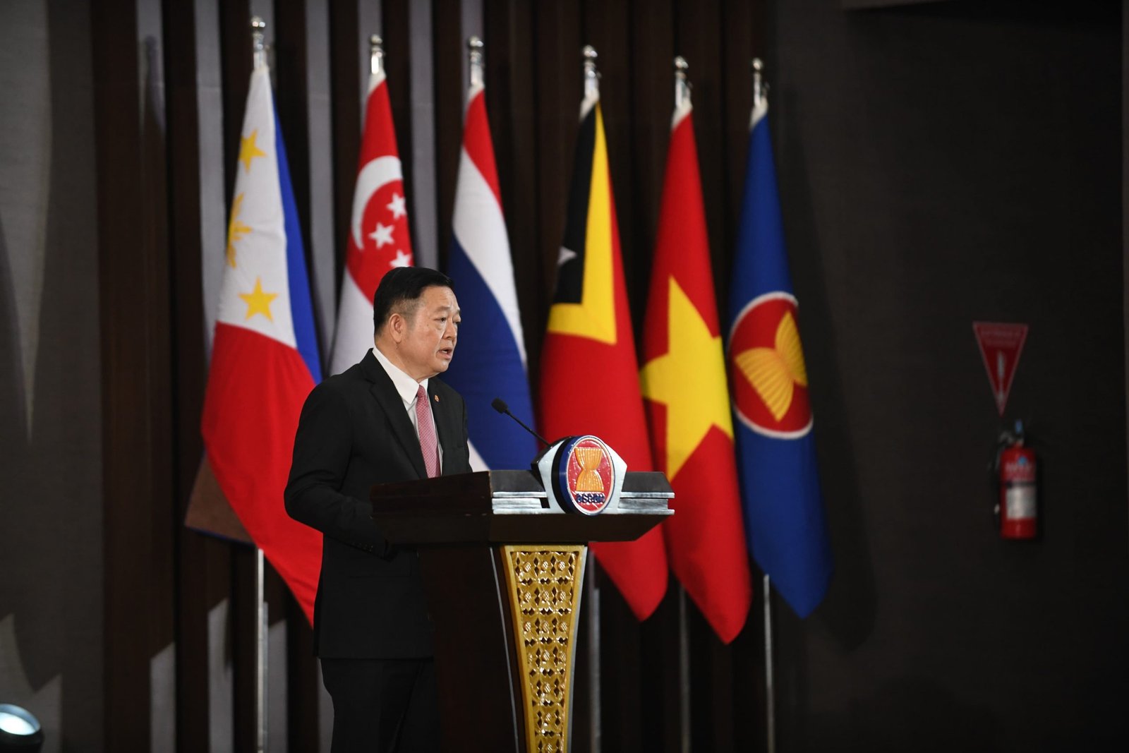 ASEAN Secretary-General Kao Kim Hourn delivers opening remarks at the 59th ASEAN Day celebrations in Jakarta, Indonesia, on August 8. (ASEAN Secretariat)