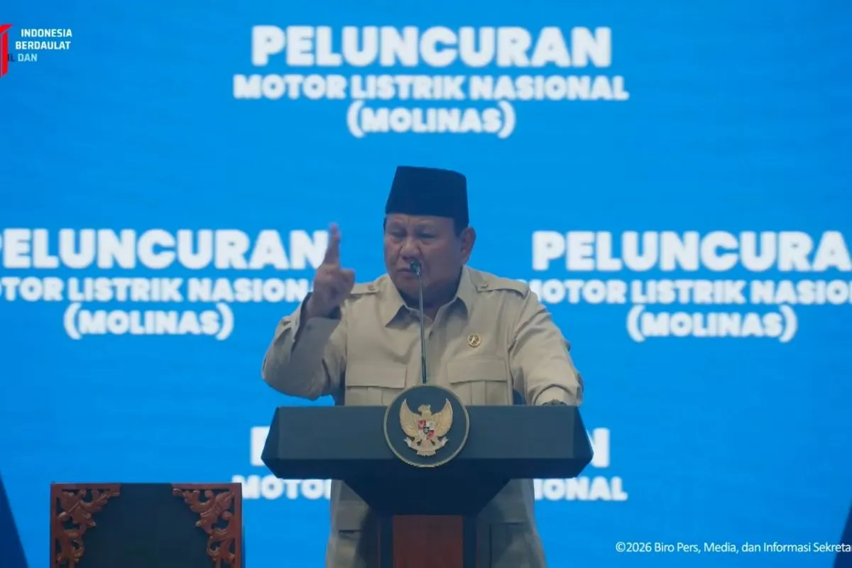 Indonesian President Prabowo Subianto speaks at the launch of the National Electric Motorcycle (Molinas) in Bekasi, West Java, on August 13. (ANTARA/YouTube Sekretariat Presiden)