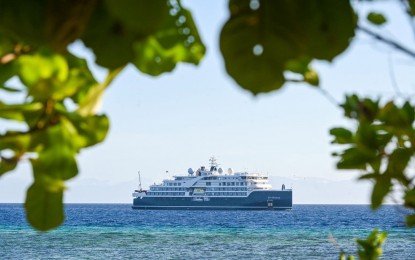A luxury cruise ship near Digyo Island in Leyte in this May 7, 2026 photo. (Philippines’ Department of Tourism)