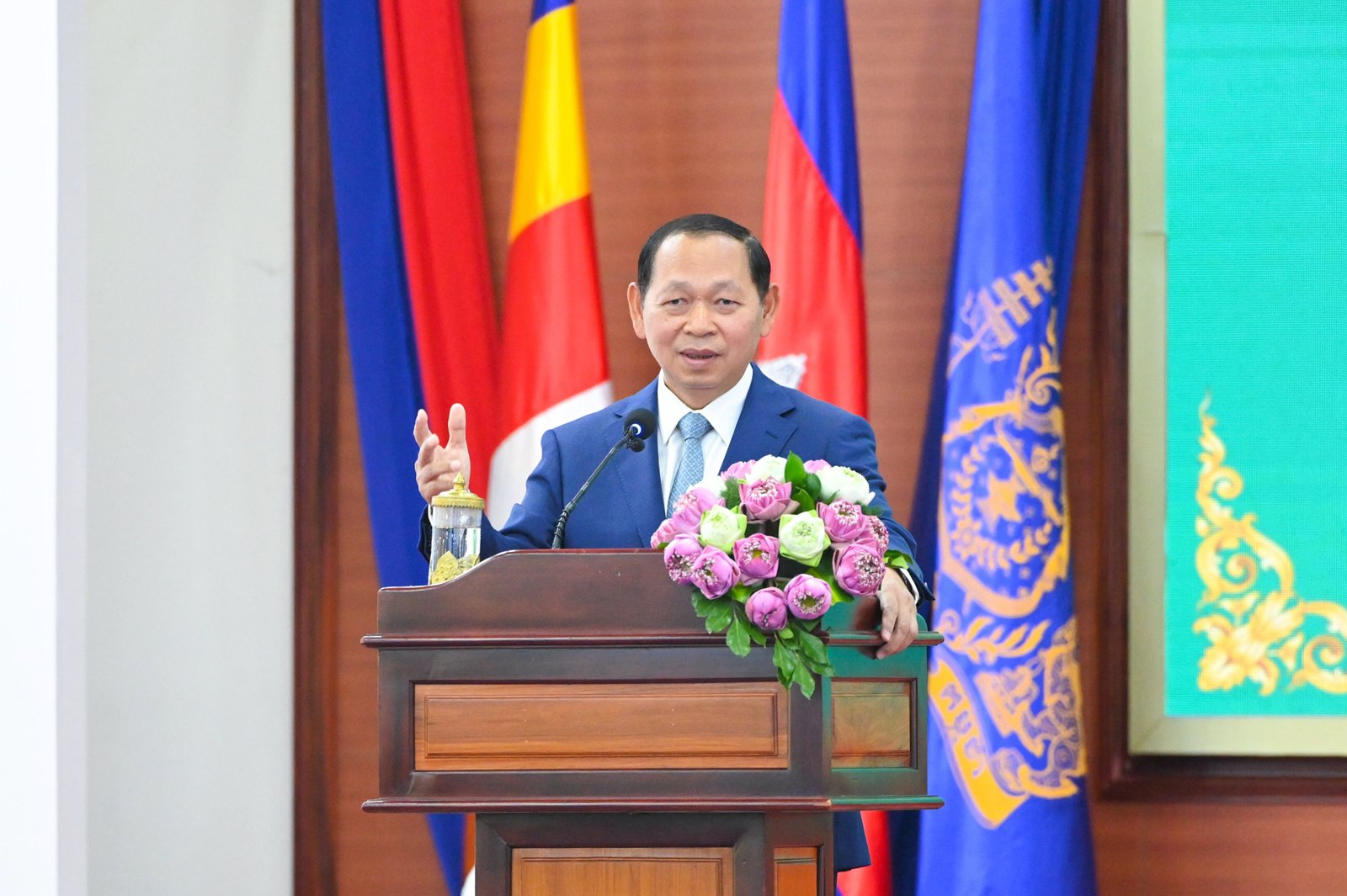 Cambodian Rural Development Minister Chhay Rithisen addresses stakeholders during the launch of the Rural Road Infrastructure Development Strategic Plan 2026–2033. (Ministry of Rural Development)