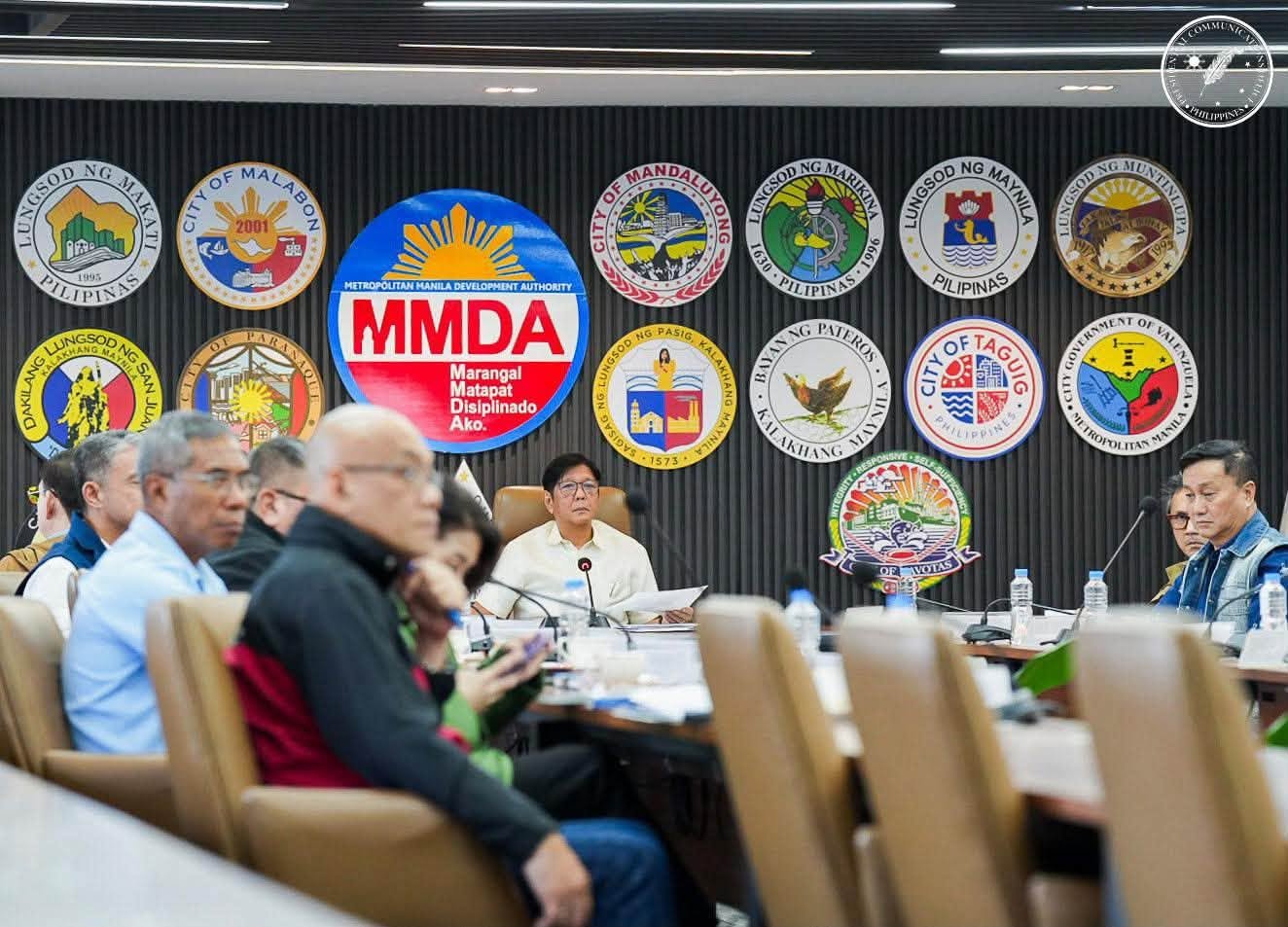 Philippine President Ferdinand R. Marcos Jr. leads a meeting with Metropolitan Manila Development Authority (MMDA) officials on flood mitigation efforts in Metro Manila on August 19. (Presidential Communications Office)