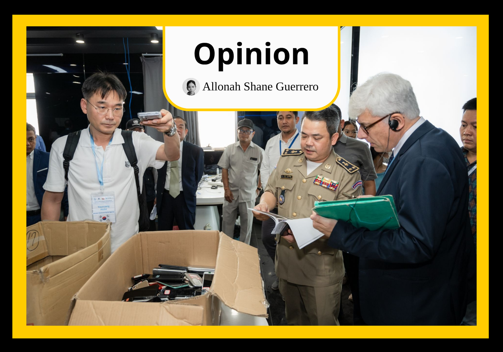 A UN visit to a raided scam centre in Cambodia. (UNODC)