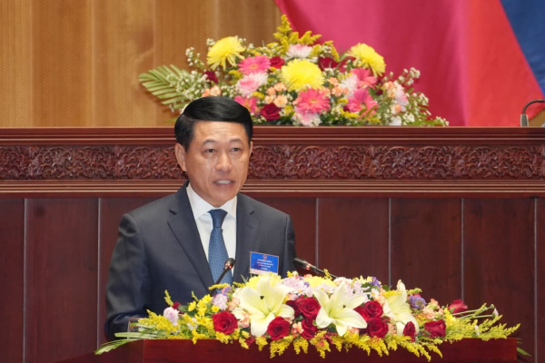 The new Laos Prime Minister Saleumxay Kommasith addresses the National Assembly on October 5. (Lao News Agency)