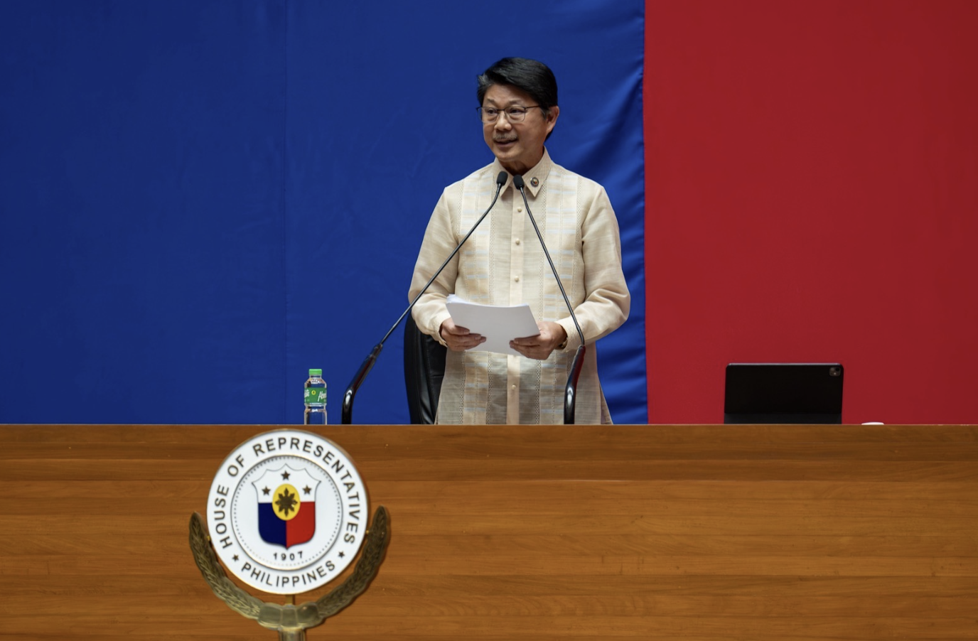 Philippine Speaker of the House, Faustino Dy III, reporting on the amount of legislative measures passed by the House of Representatives in October 2026. (Philippine House of Representatives)